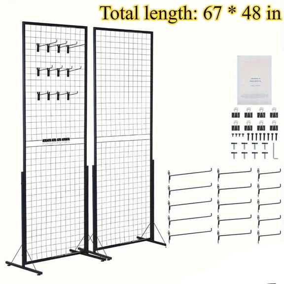 2' x 5.6' Grid Wall Panels Tower, 2-Pack Wire Display Racks with T-Base for Retail & Art Shows