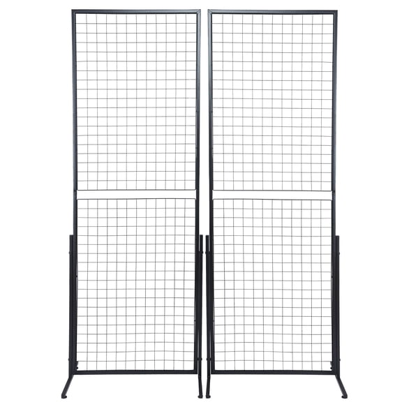 2 Pack Grid Wall Panels 24.3 x 67.6 in, Floorstanding Wire Gridwall Display Rack with T-Base, Hooks and Clips for Retail Display, Craft Shows, Art Booths, Office Board and Home Organization