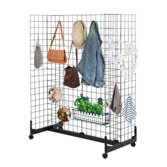 2' x 5' Grid Wall Panel Tower, Wire Gridwall Display Racks with T-Base Floorstanding, Double Side Gridwall Panels for Art Craft Shows, Retail Display, Craft Show
