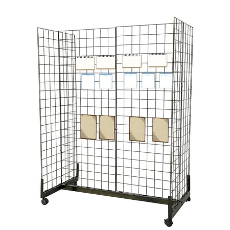2' x 5' Gridwall Panel Tower, Wire Grid Wall with T-Legs Gondola Base, Movable 4-Sided Floorstanding Display Stand Art Display Rack for Retail and Craft Fair