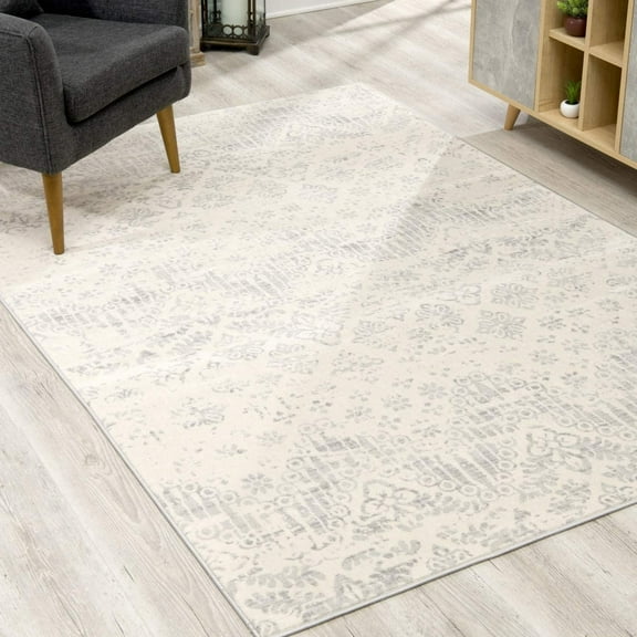 2â€™ x 5â€™ Ivory Distressed Ikat Pattern Area Rug