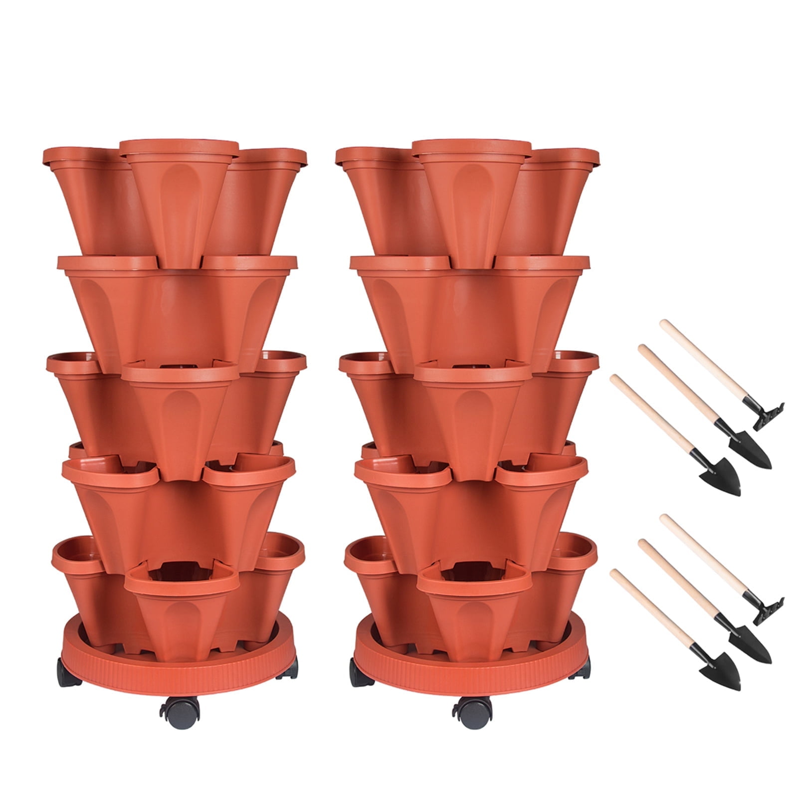 2 x 5 Tier Vertical Gardening Stackable Planter for Strawberries, Flowers, Herbs, Vegetables, Red