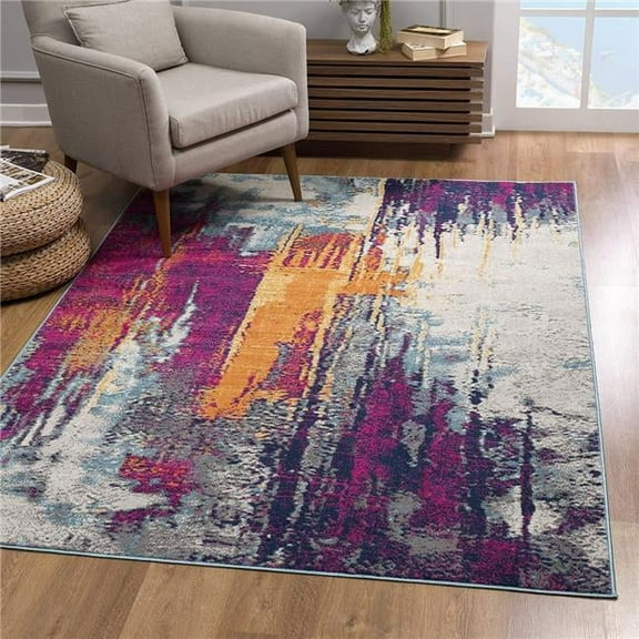 2 x 5 ft. Abstract Rectangle Rug, Gray & Magenta