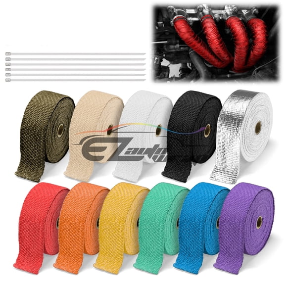 2" x 50' Exhaust Pipe Insulation Thermal Heat High Temperature Wrap Motorcycle Header + 6 Tie