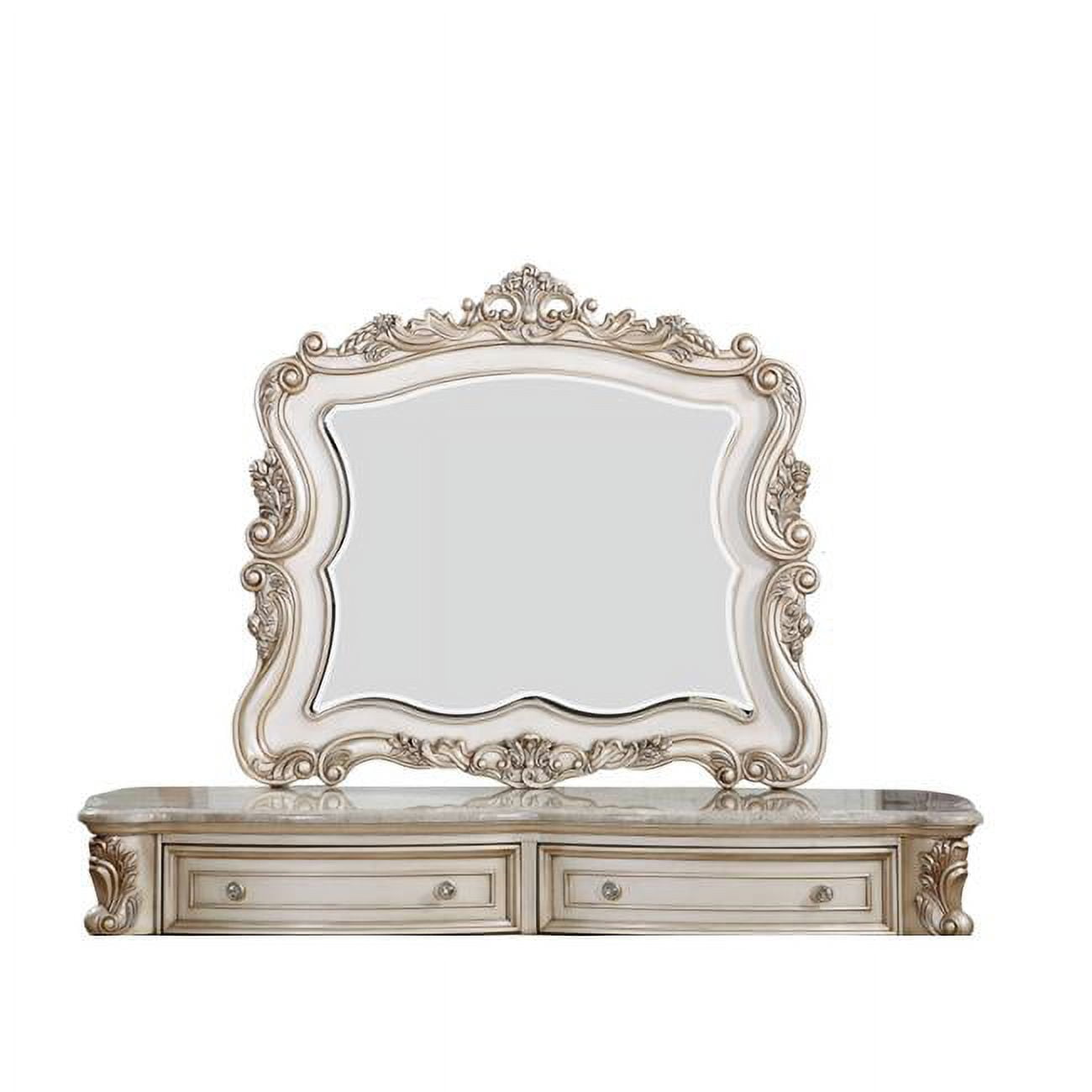 2 x 50 x 44 in. Antique White Wood Mirror
