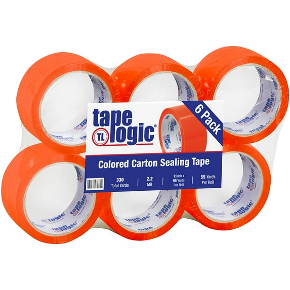 Tape Logic® Carton-Sealing Tape, 3" Core, 2" x 55 Yd., Orange, Pack Of 6