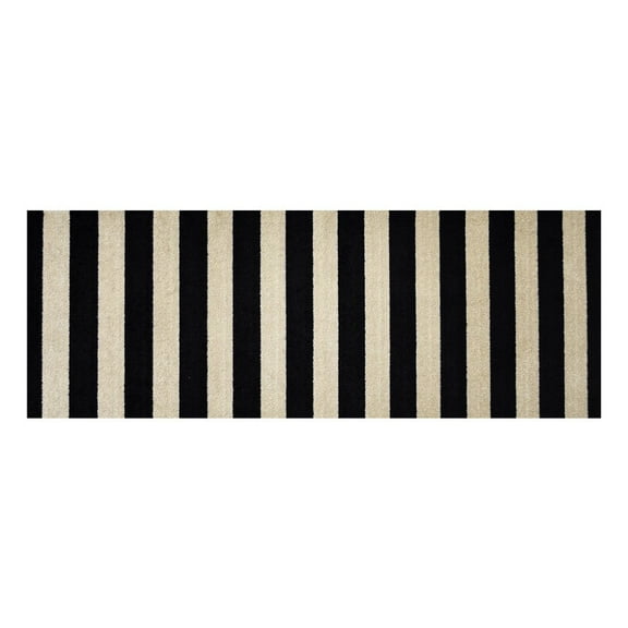 2' x 6' Black and Tan Wide Stripe Washable Runner Rug
