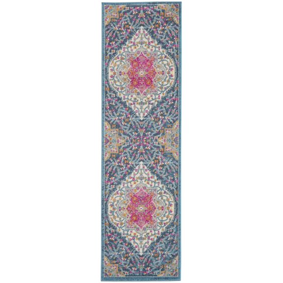 2â€™ x 6â€™ Blue and Pink Medallion Runner Rug