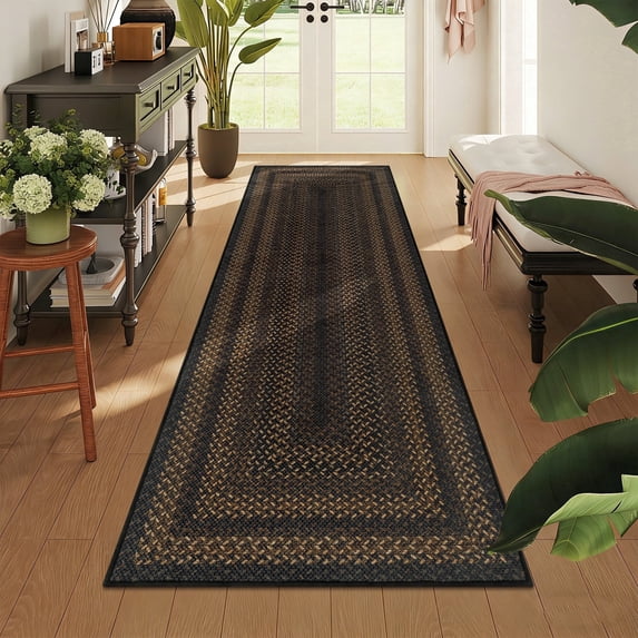 2' x 6' Braided Jute Hallway Runner Rug,Non Slip Ultra Thin Washable Low-Pile Carpet for Laundry Room, Farmhouse Modern Mat Runner for Bedroom, Entryway, Hallway