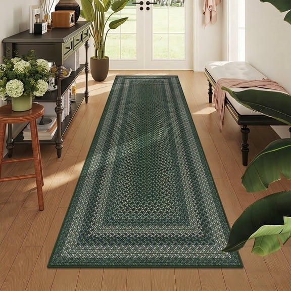 2' x 6' Braided Jute Hallway Runner Rug，Non Slip Ultra Thin Washable Low-Pile Carpet for Laundry Room, Farmhouse Modern Mat Runner for Bedroom, Entryway, Hallway