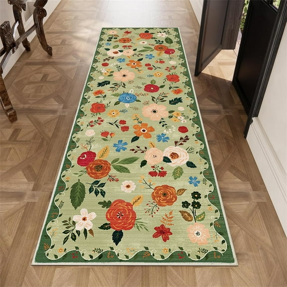 2'x 6' Boho Runner Rug for Hallways, Soft Non Slip Washable Runner Rug Floral Floor Carpet Runner Rug for Entryway Laundry Room Bathroom