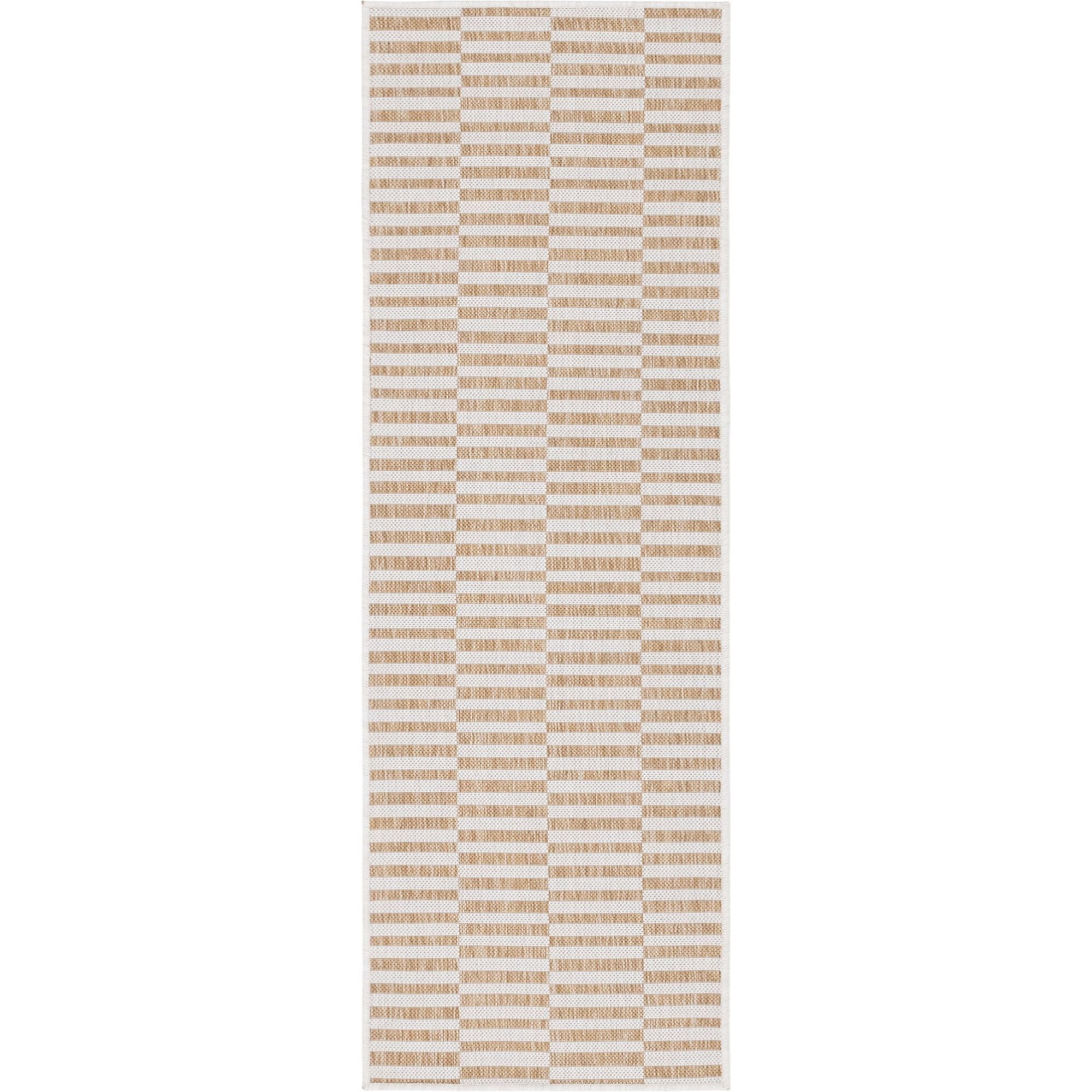2' x 6' Taupe and Ivory Synthetic Outdoor Runner Rug