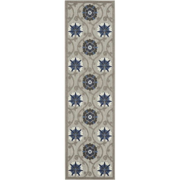 2’ x 6’ Gray and Blue Indoor Outdoor Runner Rug