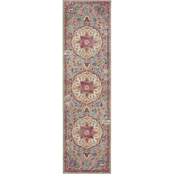 2â€™ x 6â€™ Gray and Pink Medallion Runner Rug