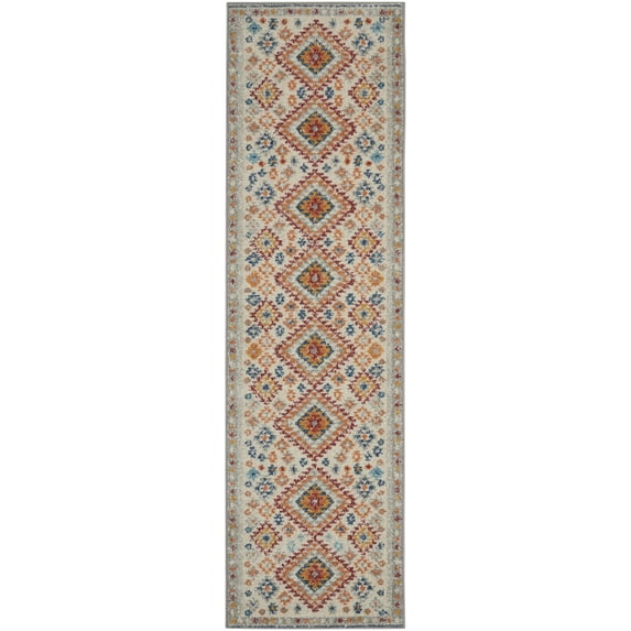 2’ x 6’ Ivory and Red Diamonds Runner Rug