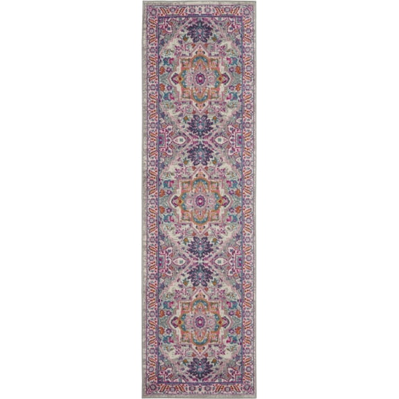 2â€™ x 6â€™ Light Gray and Pink Medallion Runner Rug
