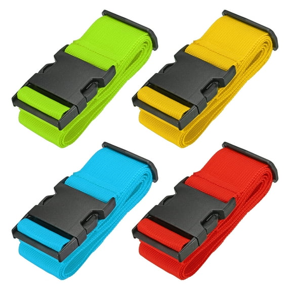 2" x 6' Luggage Strap Polyester Adjustable Suitcase Belt for Travel Packing Bag Closure, Green Red Yellow Blue 4 Pack