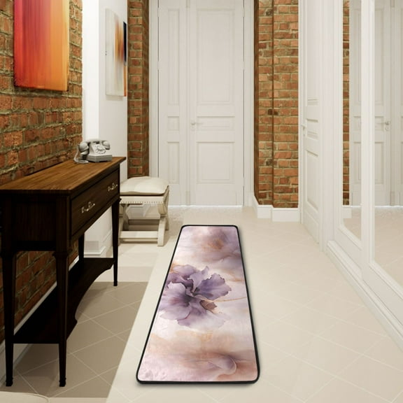 2' x 6' Modern Runner Rugs Hallway Floor Throw Carpet Flowers Purple Non Slip Entryway Mat Washable Bedroom Bathroom Kitchen
