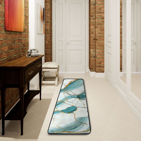 2' x 6' Modern Runner Rugs Hallway Floor Throw Carpet Marble Green Non Slip Entryway Mat Washable Bedroom Bathroom Kitchen