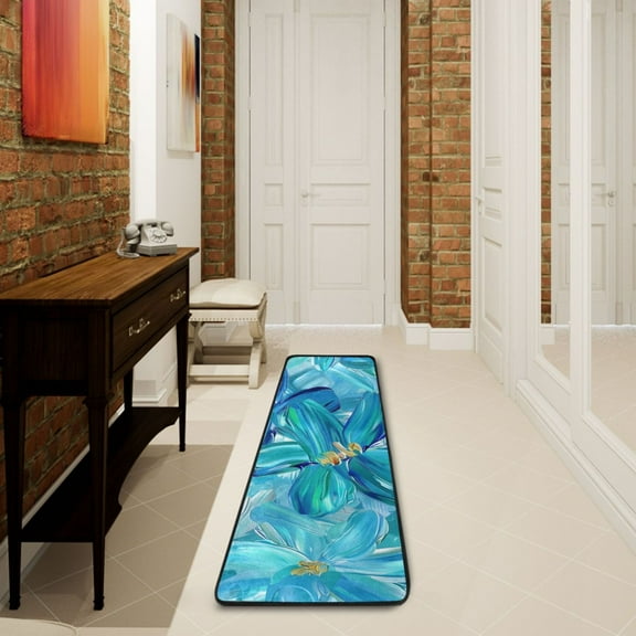 2' x 6' Modern Runner Rugs Hallway Floor Throw Carpet Paint Flowers Non Slip Entryway Mat Washable Bedroom Bathroom Kitchen