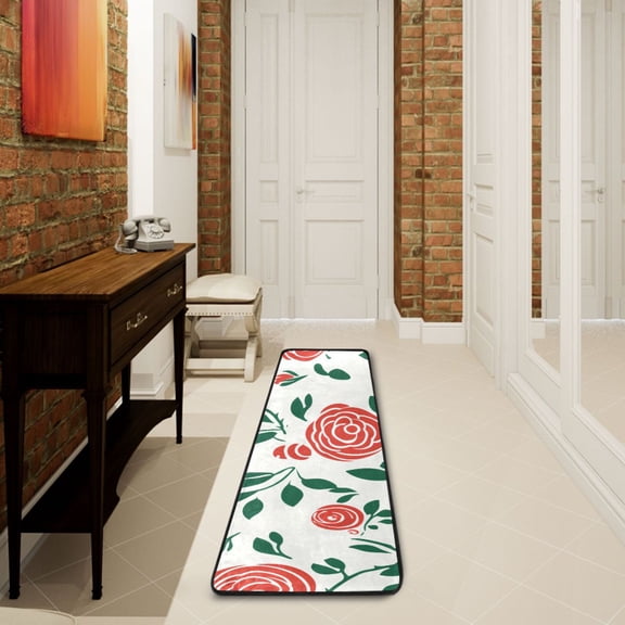 2' x 6' Modern Runner Rugs Hallway Floor Throw Carpet Peony Abstract Flowers Non Slip Entryway Mat Washable Bedroom Bathroom Kitchen