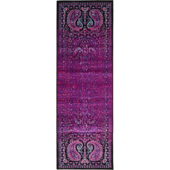 2' x 6' Purple and Black Eclectic Paisley Rectangular Rug Runner