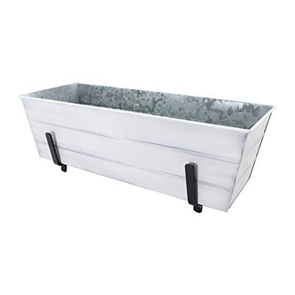 2 x 6 Railings Flower Box with Brackets, White - Medium