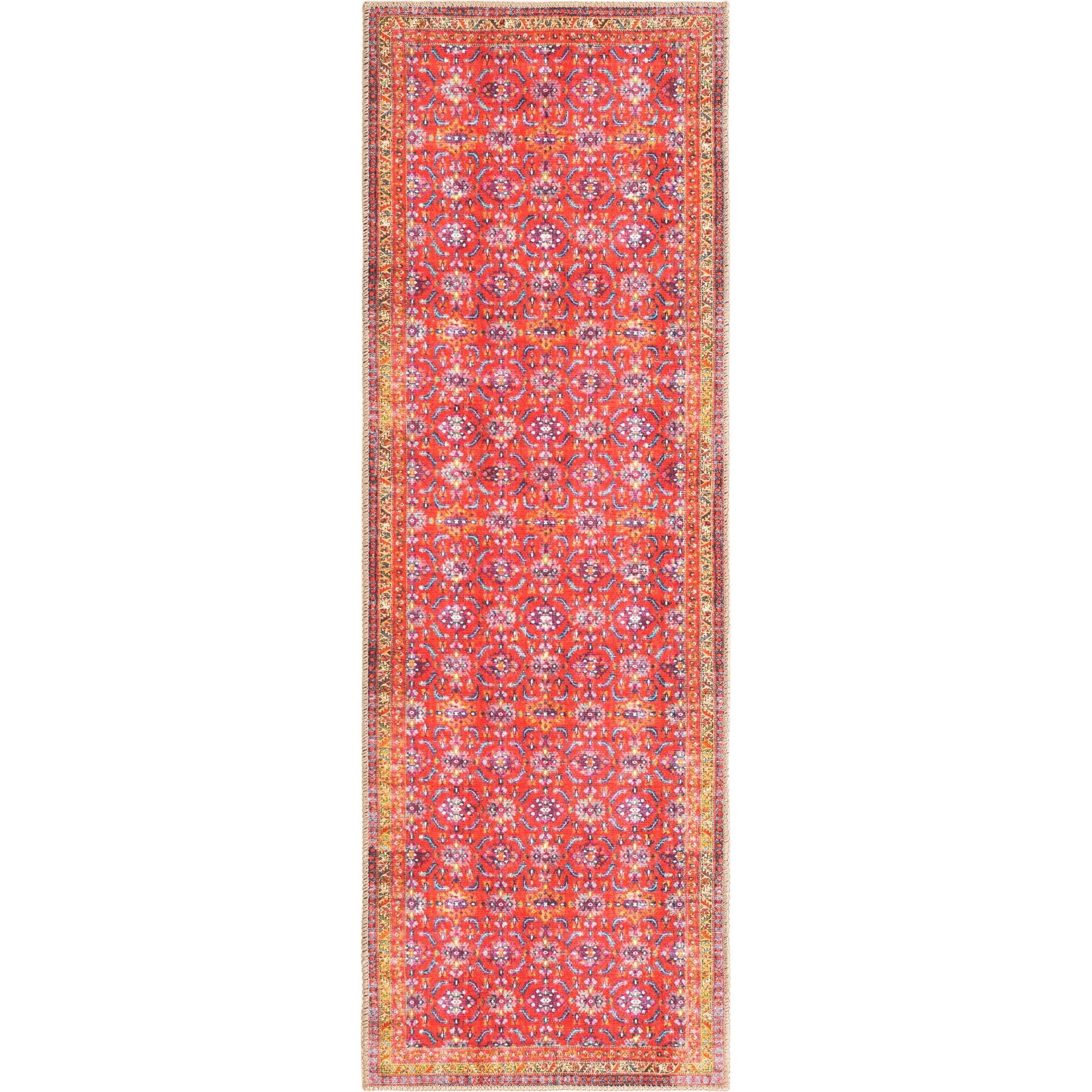 Border Rug Runner 2' x 6' Red and Ivory Floral Border Rectangular Rug Runner - Walmart.com