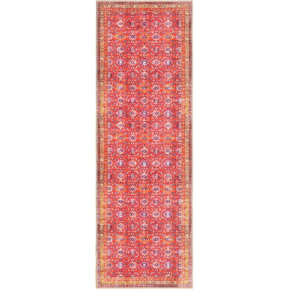 2' x 6' Red and Ivory Floral Border Rectangular Rug Runner