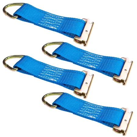 2"x 6" Rope Tie Off w/ Spring E-Fitting & D-Ring (Blue) - 4 Pack
