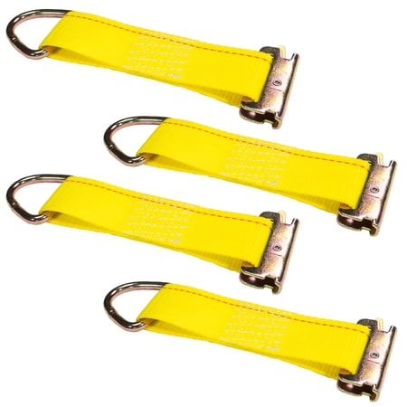2"x 6" Rope Tie Off w/ Spring E-Fitting & D-Ring (Yellow) - 4 Pack