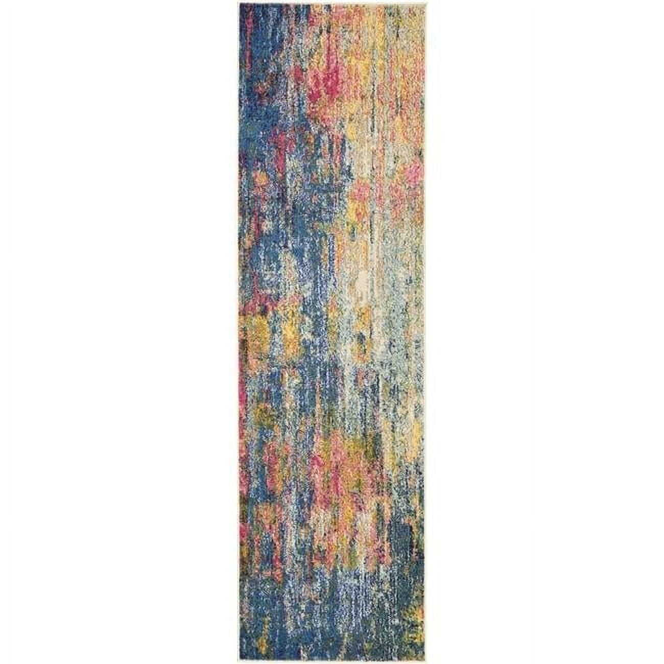 2 x 6 ft. Blue & Yellow Abstract Power Loom Non Skid Rectangle Area Rug ...