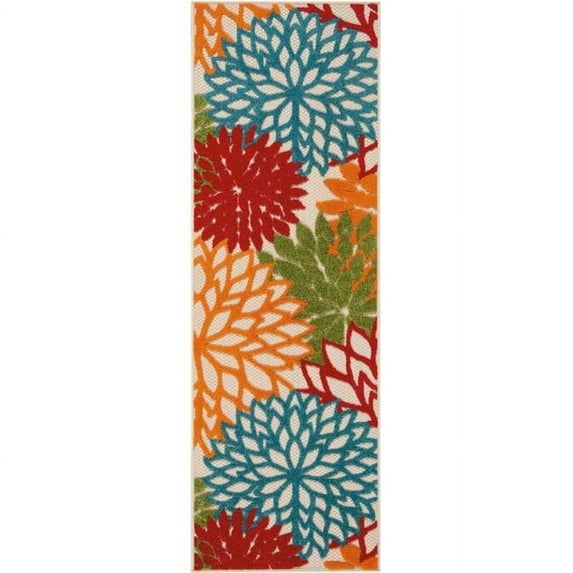 2 x 6 ft. Green Floral Indoor & Outdoor Runner Rug