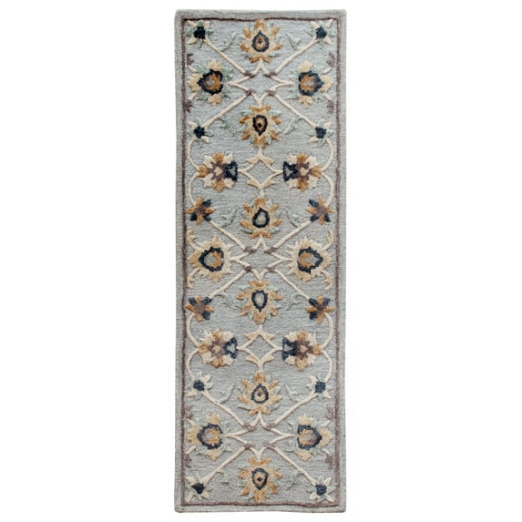2’ x 7’ Blue and Beige Floral Runner Rug