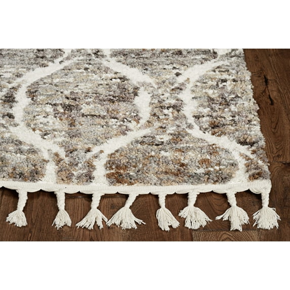 2' x 7' Grey or Sand Wavy Line Runner Rug with Fringe