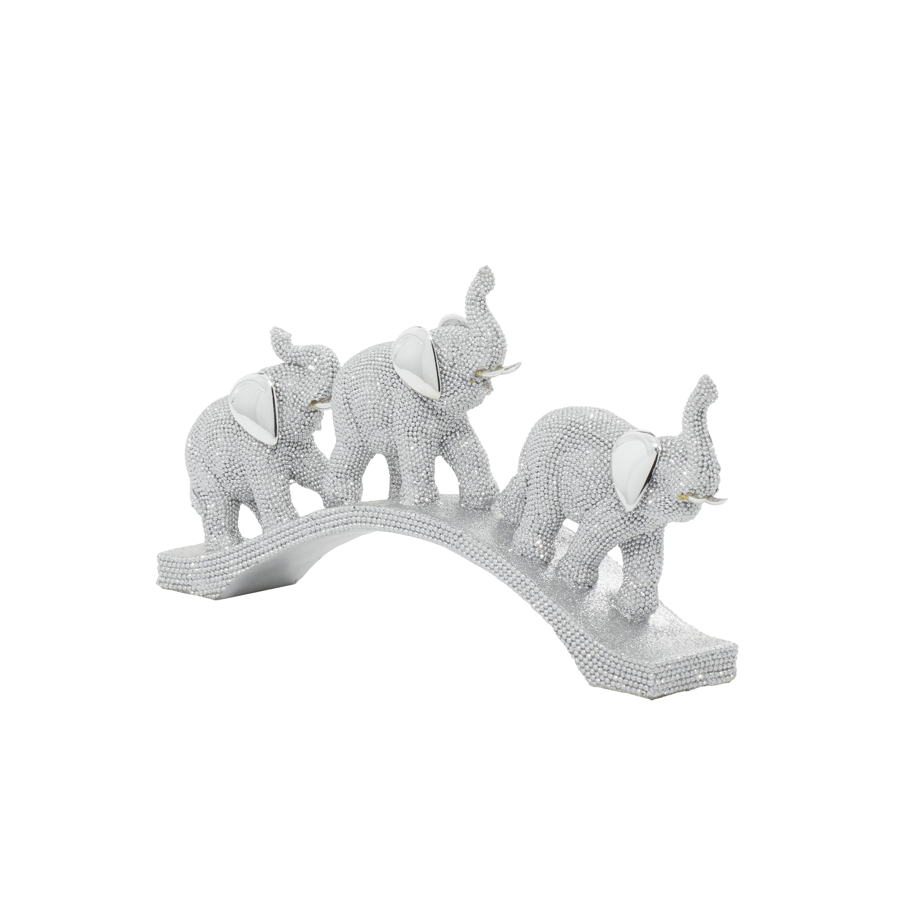 Silver Polystone Elephant Sculpture on Curved Base