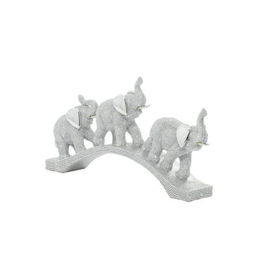 2" x 7" Silver Polystone Elephant Sculpture, by DecMode
