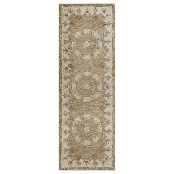 2’ x 7’ Tan Retro Modern Medallion Runner Rug