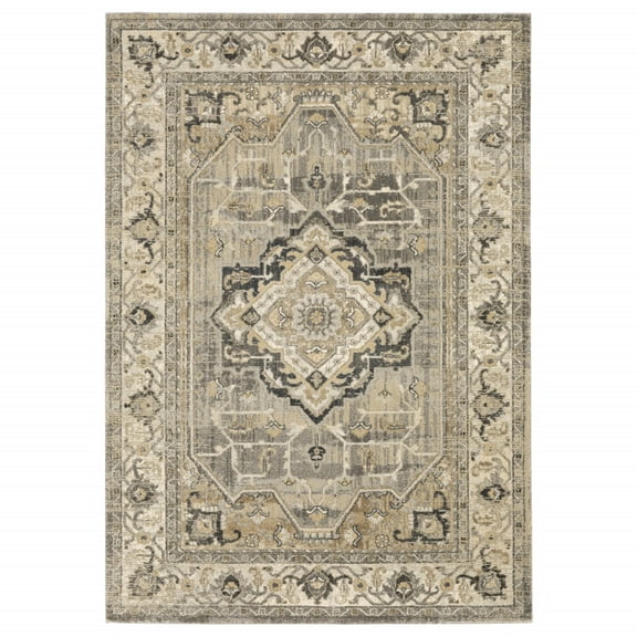 2â€™ x 8â€™ Beige and Gray Traditional Medallion Indoor Runner Rug