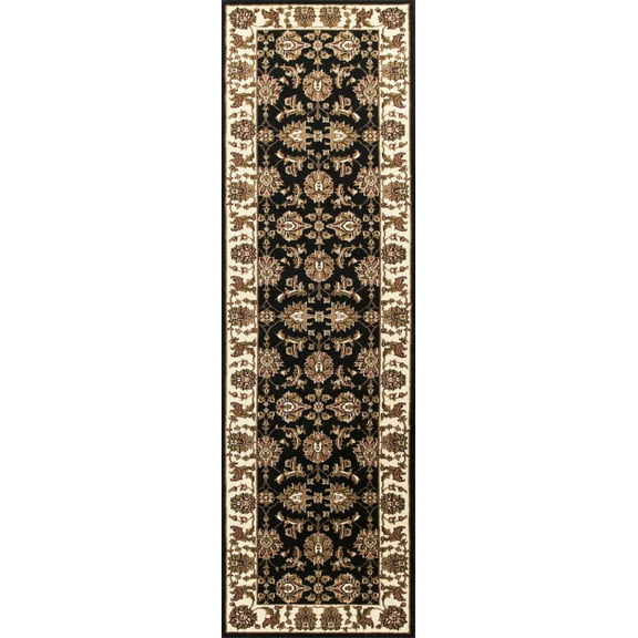 2' x 8' Black or Ivory Traditional Bordered Rug