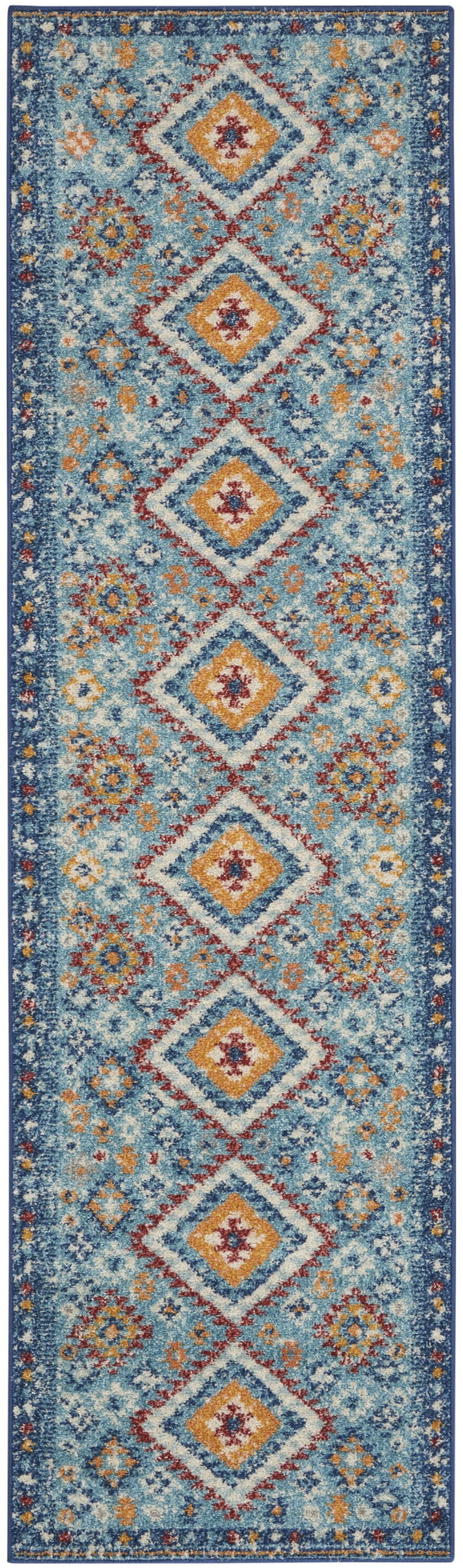 Diamond Runner Rug 2’ x 8’ Blue and Multi Diamonds Runner Rug - Walmart.com