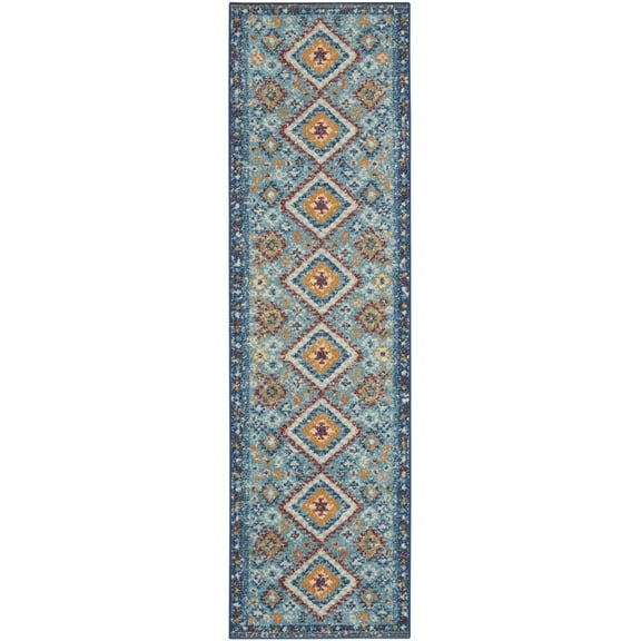 2â€™ x 8â€™ Blue and Multi Diamonds Runner Rug