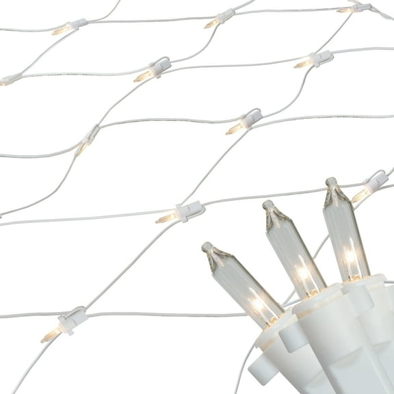 2' x 8' Clear Mini Net Style Column Christmas Lights White Wire