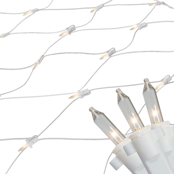 2' x 8' Clear Mini Net Style Column Christmas Lights White Wire