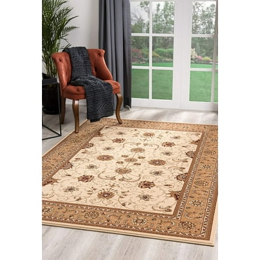 2â€™ x 8â€™ Cream and Tan Ornate Border Runner Rug