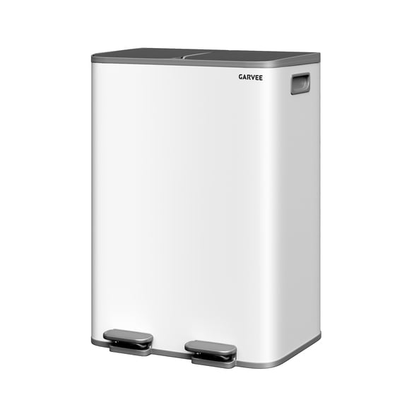 2 x 8 Gallon (2 x 30 L) Double Kitchen Trash Can, Stainless Steel Large Trash Can w/ Soft-Close Lid & Recycle Bin Combo, Step-On Metal Garbage Cans, PP Inner Buckets, Liner Rim, Black