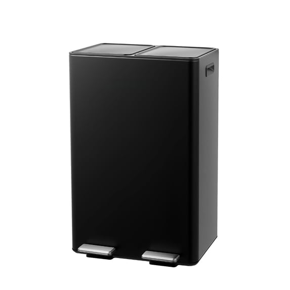 2 x 8 Gallon Dual Compartment Trash Can, Stainless Steel Step Pedal Garbage Bin with Slow Close & Removable Buckets for Kitchen Office Recycling - Black
