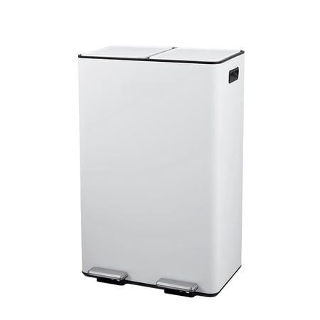 2 x 8 Gallon Dual Compartment Trash Can, Stainless Steel Step Pedal Garbage Bin with Slow Close & Removable Buckets for Kitchen Office Recycling - White