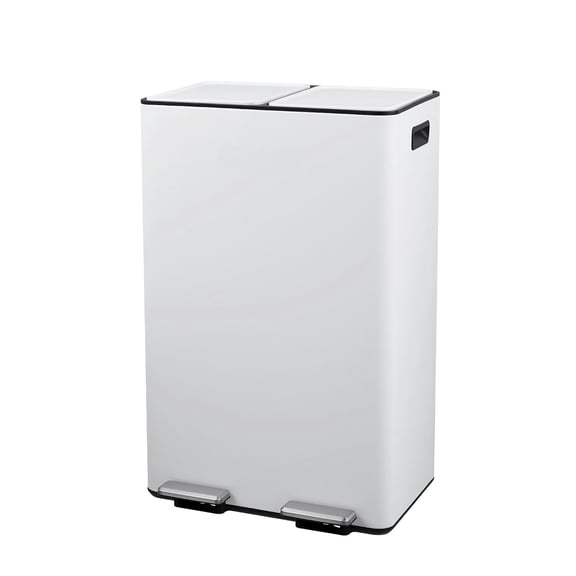 2 x 8 Gallon Dual Compartment Trash Can, Stainless Steel Step Pedal Garbage Bin with Slow Close & Removable Buckets for Kitchen Office Recycling - White