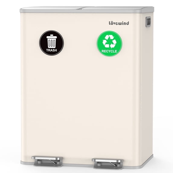 2 x 8 Gallon Kitchen Trash Can, Step Garbage Can Stainless Steel, Trash and Recycle Bin for Kitchen, Dual Compartment Recycling